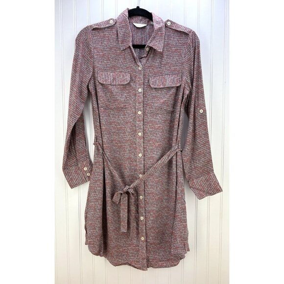 11 1 Tylho Striped Button Front Shirt Dress Belted Midi Size Medium NWOT - Picture 2 of 7